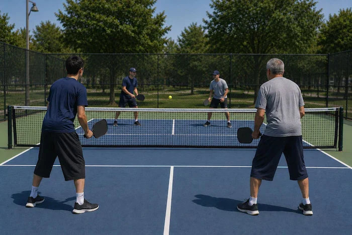 joueurs de pickleball sur un terrain outdoor par beau temps