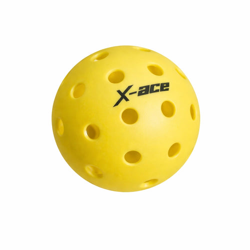 * Balle de pickleball jaune modèle X-ace pour le jeu extérieur (outdoor) avec 40 trous pour une meilleure stabilité au vent.