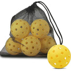 Pack de 6 balles de pickleball outdoor 74 mm 40 trous en TPE, présentées en sac filet.