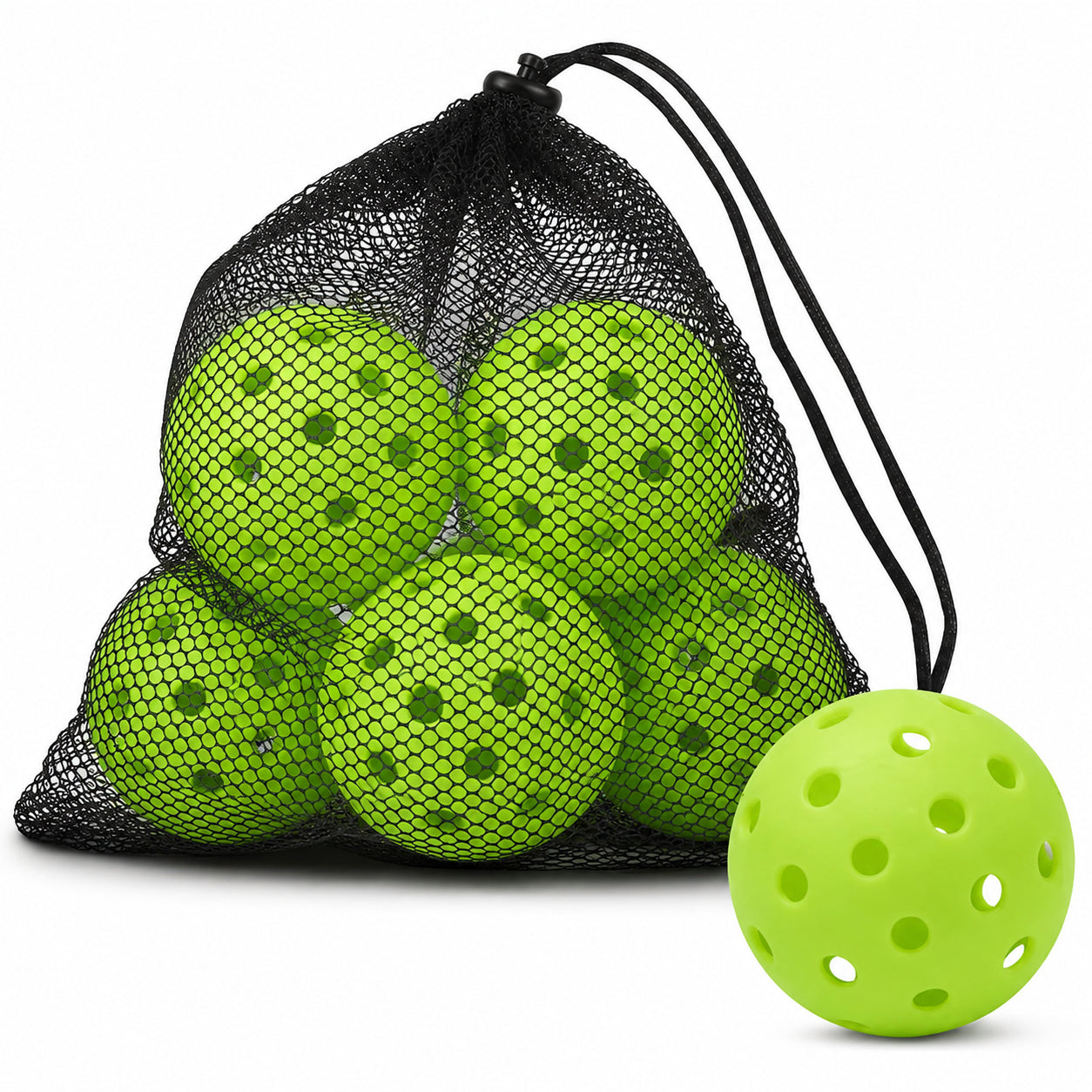 Balles de pickleball outdoor 40 trous en sac filet, un des 4 coloris disponibles.