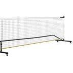 Gros plan sur une roue pivotante à 360 degrés en polyuréthane rouge avec son système de freinage en métal pour le filet de pickleball portable.