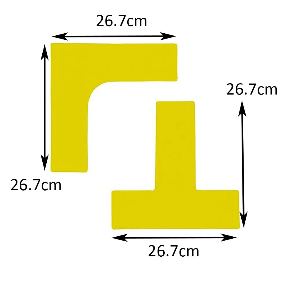 * Schéma des dimensions des marqueurs de pickleball en silicone : repères en L et en T mesurant 26,7 cm de côté.