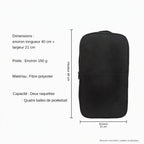 Schéma technique du sac de pickleball noir : dimensions 40x21 cm, poids 150g, matériau fibre polyester, capacité 2 raquettes et 4 balles.