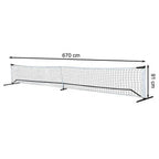 Schéma des dimensions de la toile de filet de pickleball officielle : longueur de 670 cm et hauteur de 91 cm.