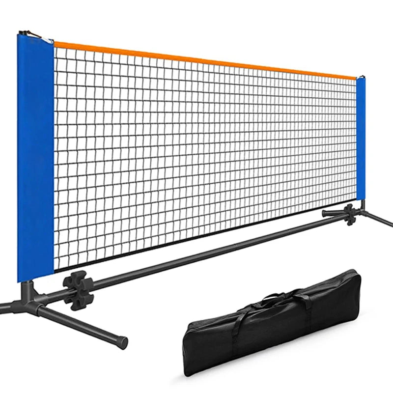 Filet de pickleball portable autoportant avec son sac de transport noir zippé pour un rangement facile.