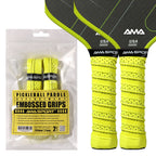 Pack de deux grips de remplacement jaune fluo AMA SPORT pour raquette de pickleball avec texture diamant et micro-perforations.