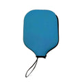 Housse individuelle en néoprène pour raquette de pickleball, couleur bleu clair, avec fermeture éclair noire et dragonne de transport.