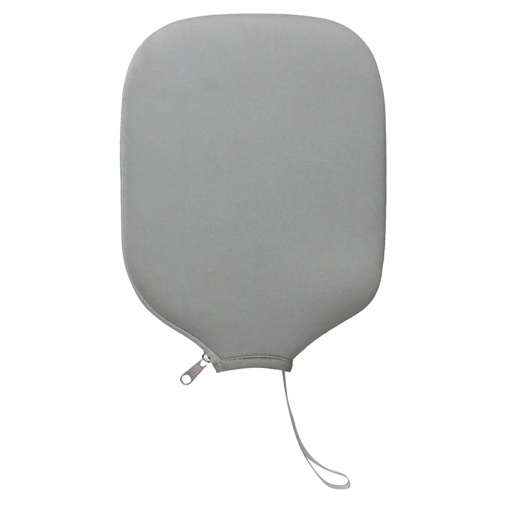 Housse de raquette de pickleball individuelle en néoprène gris, protection sobre et résistante avec fermeture éclair et dragonne de transport.