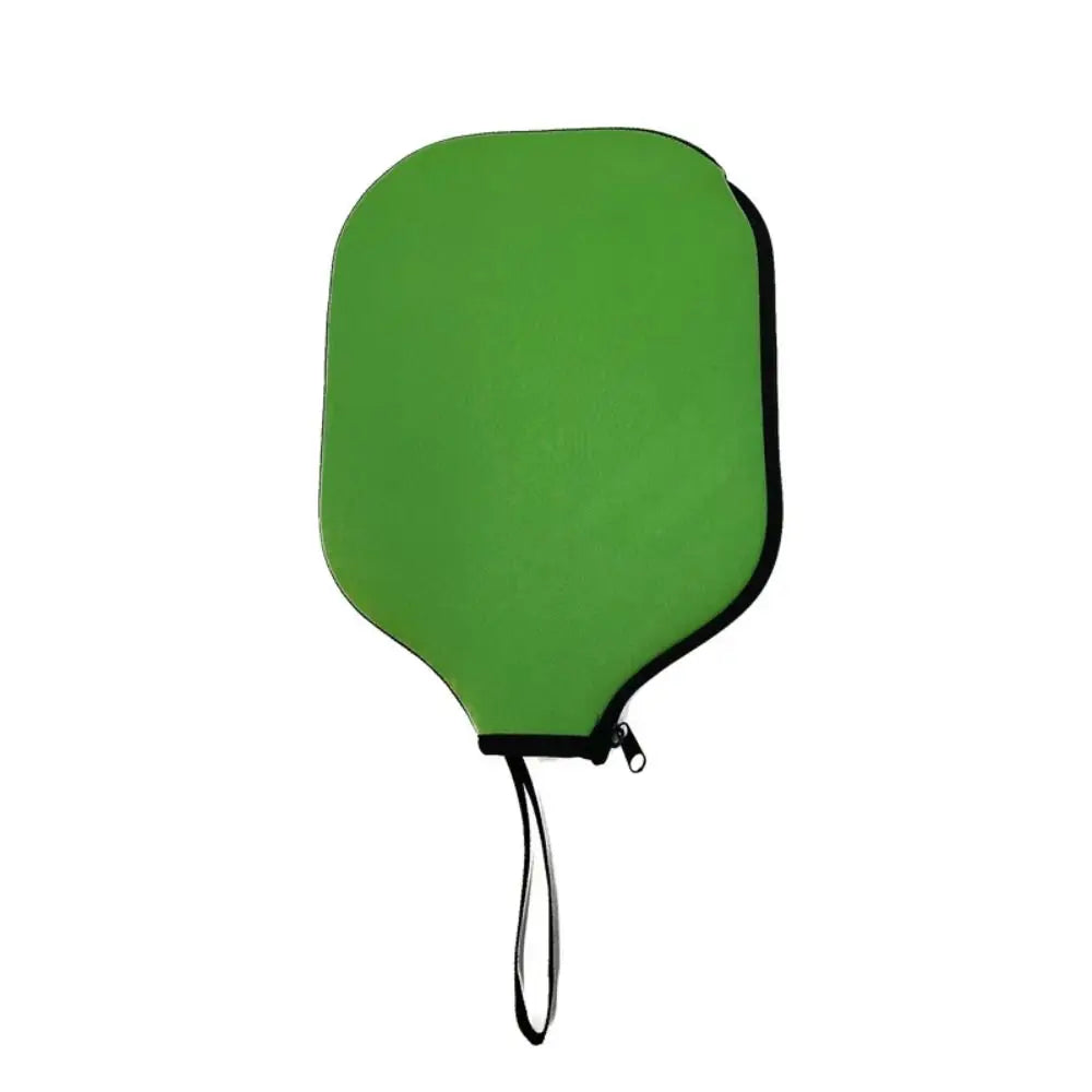Protection individuelle pour raquette de pickleball en néoprène vert, résistante aux rayures et à l'humidité, avec cordon de poignet.