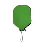 Protection individuelle pour raquette de pickleball en néoprène vert, résistante aux rayures et à l'humidité, avec cordon de poignet.