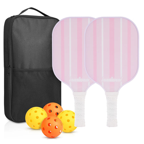 Kit duo pickleball débutant, vue des 2 raquettes fibre de verre incluses, homologuées USAPA.