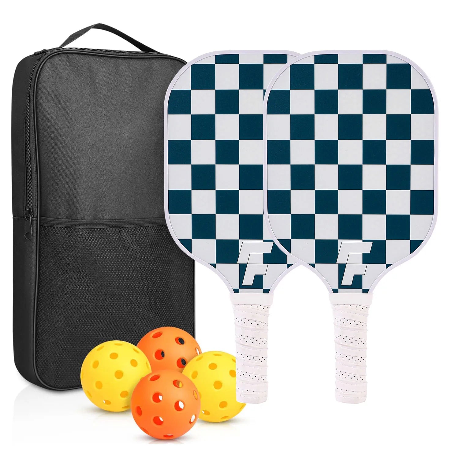 Kit duo pickleball débutant, vue des 4 balles incluses dans le pack.