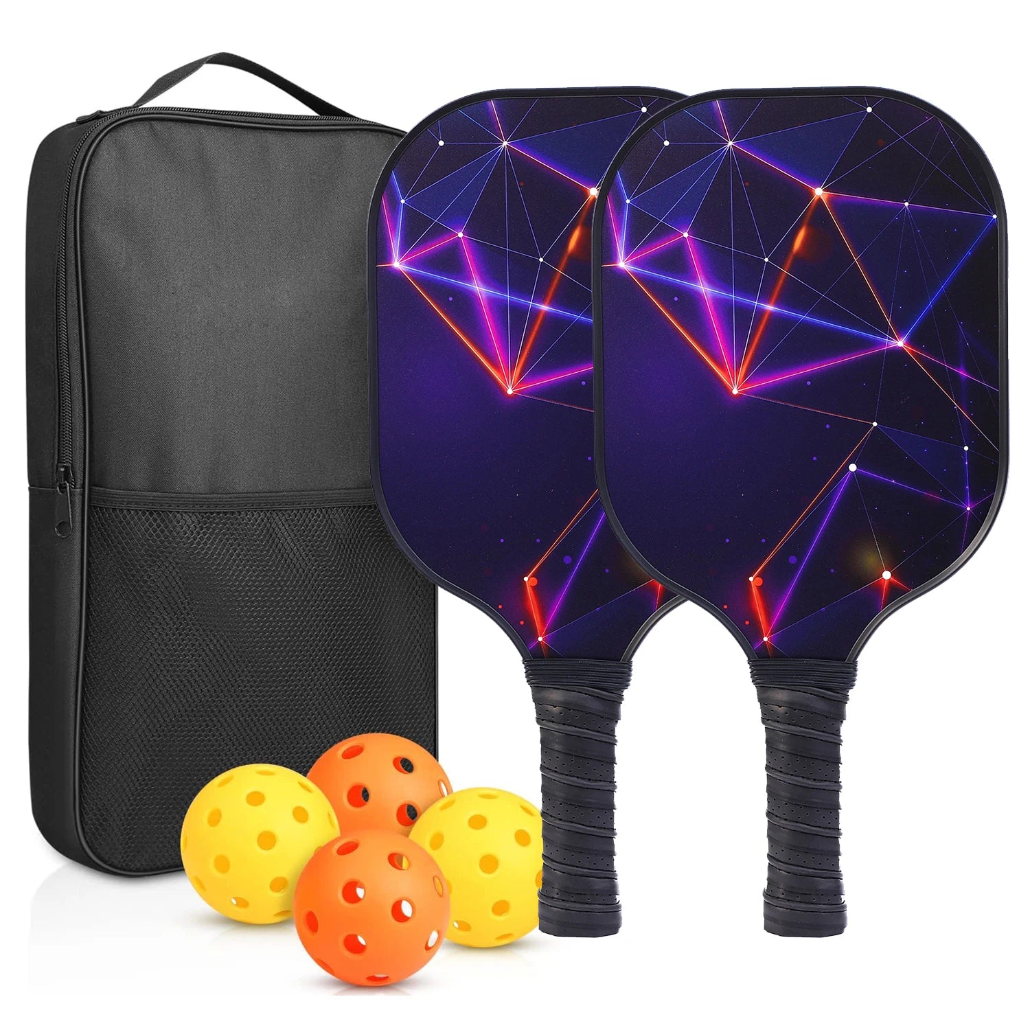 Kit duo pickleball débutant, détail du grip des raquettes fibre de verre.