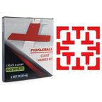 Kit de marquage de terrain de pickleball rouge comprenant 12 repères en silicone et une boîte de rangement.
