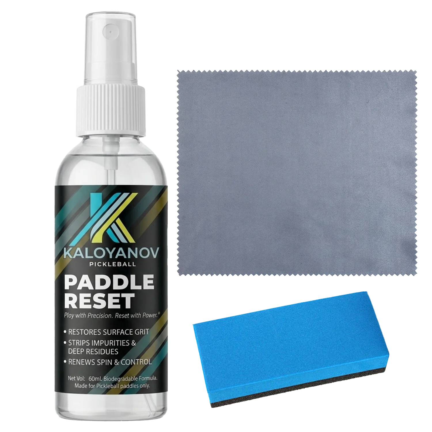 Gomme de nettoyage et spray du kit d'entretien pour raquette de pickleball en carbone.