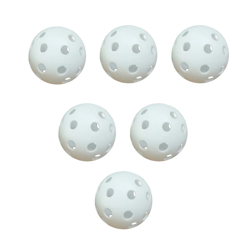 Lot de 6 balles de pickleball outdoor blanches, diamètre 74 mm avec 40 trous perforés avec précision pour une stabilité maximale face au vent en extérieur.
