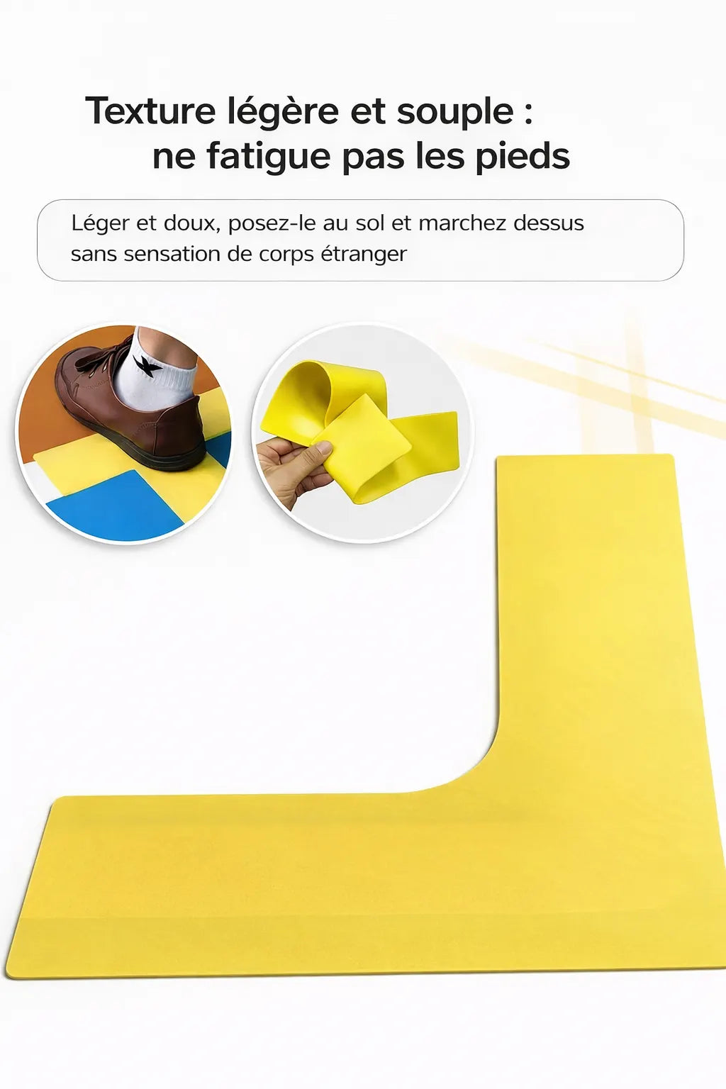 Détail de la texture d'un marqueur de pickleball jaune en silicone souple montrant la flexibilité et le confort sous le pied.