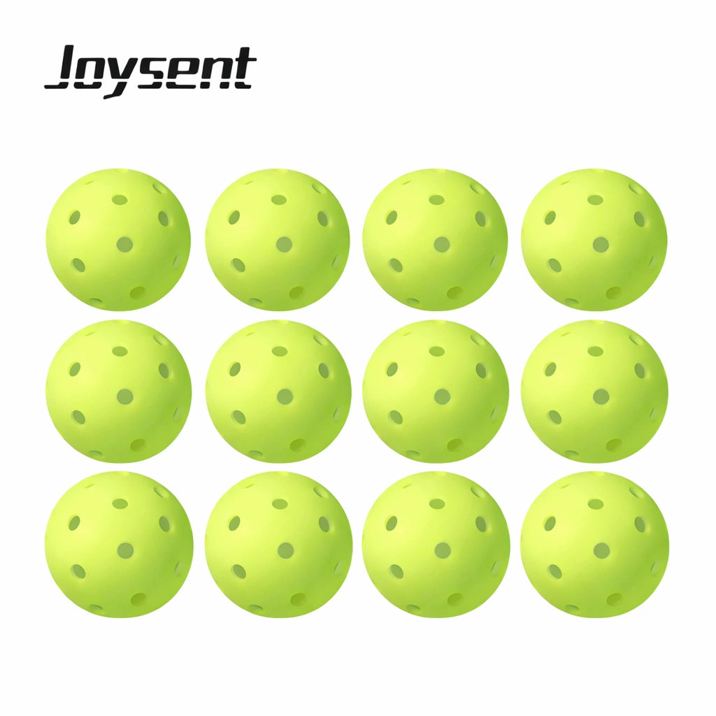 Pack économique de 12 balles de pickleball Joysent pour le jeu en extérieur, haute visibilité.
