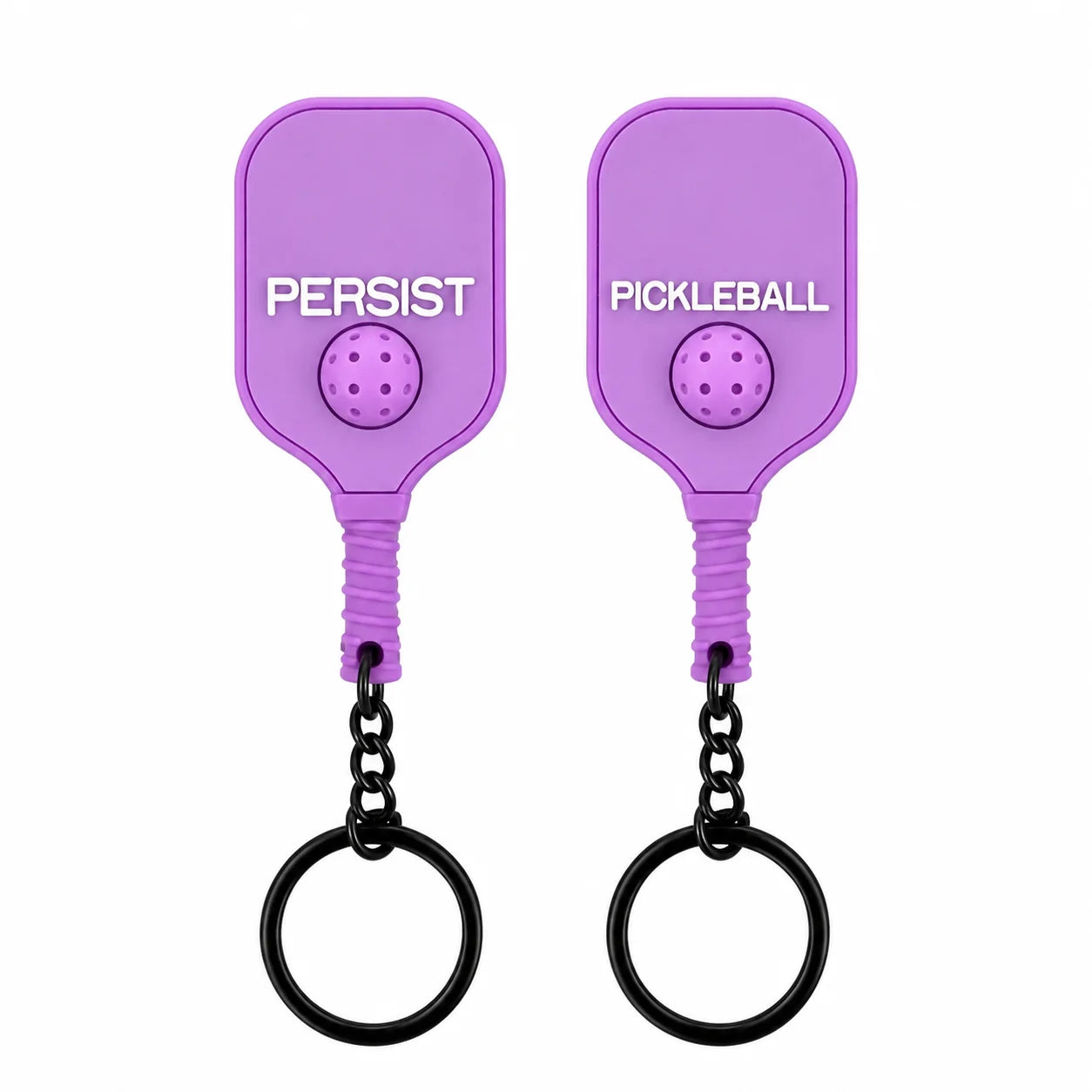 Porte-clés raquette de pickleball en PVC, léger et résistant, vue de détail.