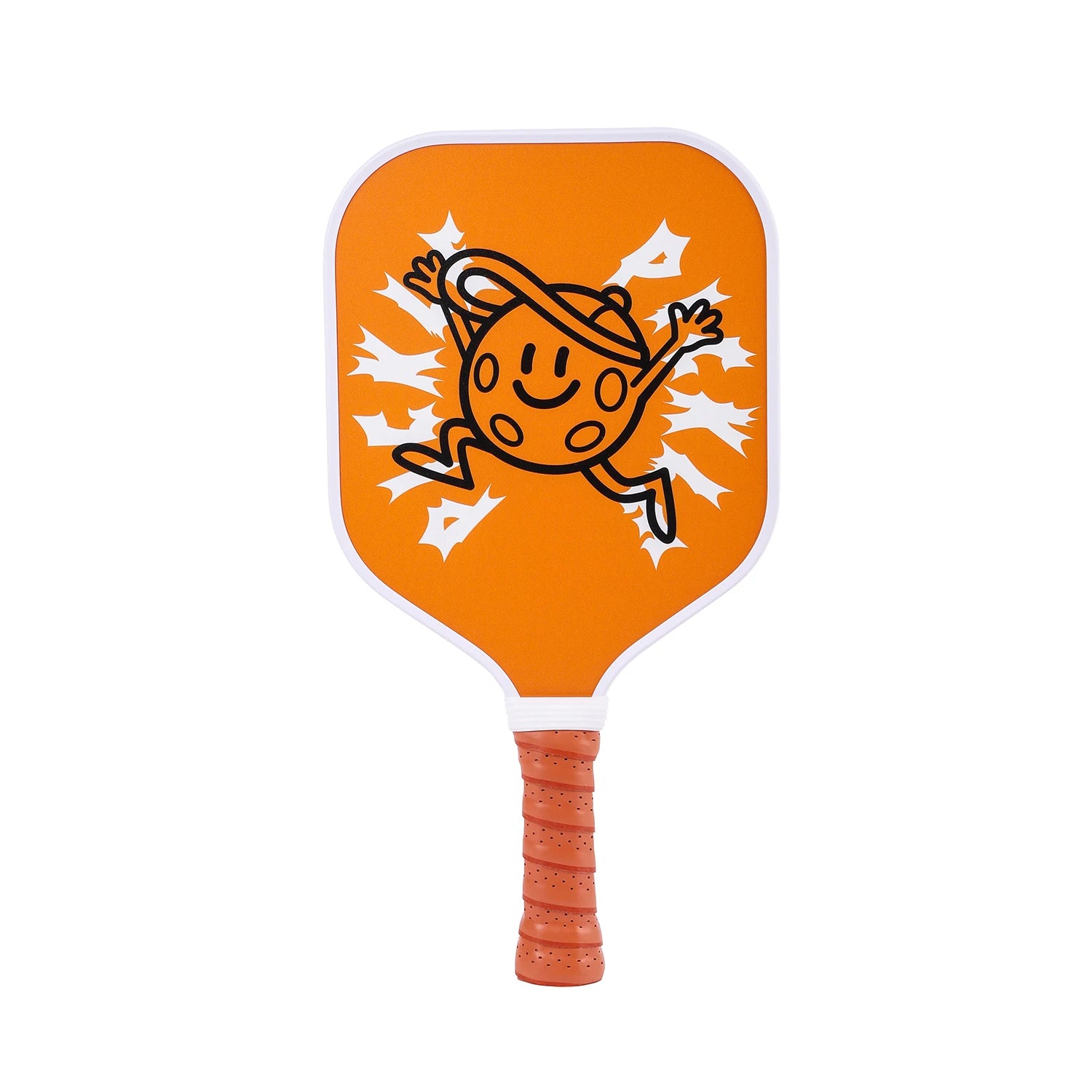 Raquette pickleball enfant La Balle MAICCA – personnage rond souriant fond orange, légère, noyau nid d'abeille