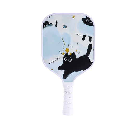 Raquette pickleball enfant Le Chat Noir MAICCA – design chat cosmique noir et blanc, légère, 6-12 ans