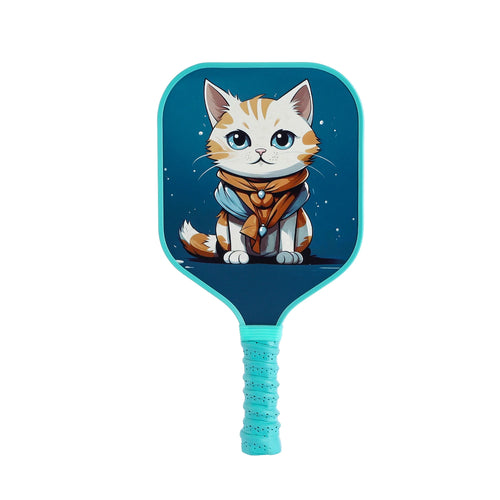 Raquette pickleball enfant Le Chat Samouraï MAICCA – design chat guerrier fond turquoise, légère, 6-12 ans