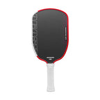 Raquette de pickleball Agassi Pro 16mm en fibre de carbone noire avec bordure rouge et grip blanc.
