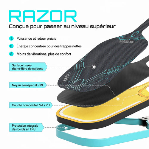 Raquette pickleball Joysent Titanium Carbon PMI Gen4 16mm – détail surface carbone et finitions