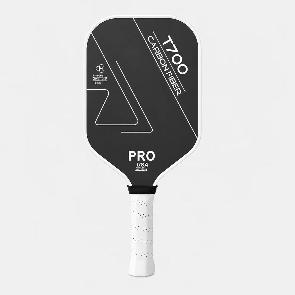Raquette de pickleball T700 PRO performance avec surface en fibre de carbone Toray, épaisseur 16 mm et manche blanc