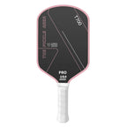Raquette de pickleball The Pickle Area T700 Pro noire et rose clair avec grip blanc et homologation USA Pickleball.