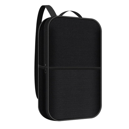 Sac de transport vertical noir pour pickleball avec sangle ajustable, format compact pouvant contenir deux raquettes et quatre balles.