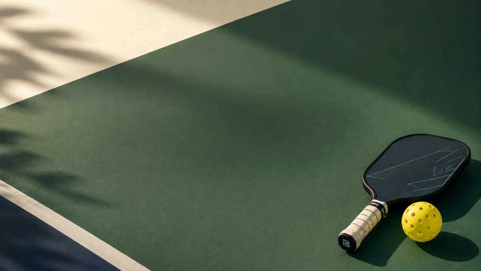 une raquette et une balle sur un court de pickleball